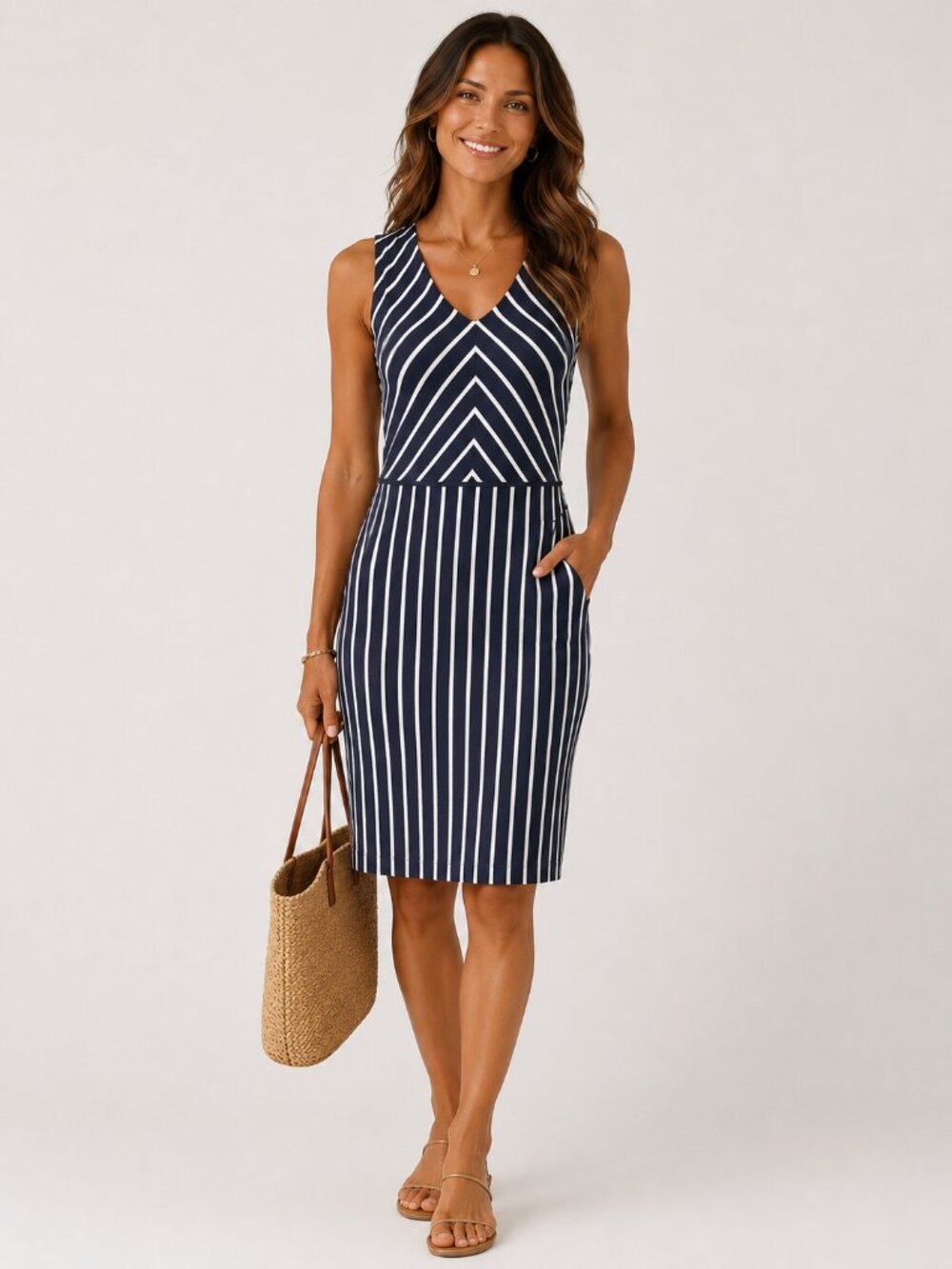 Wintersilks Navy and White Stripe Dress
